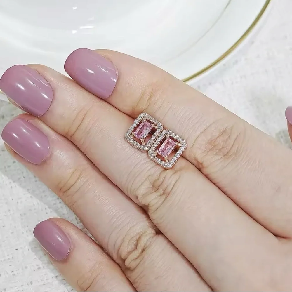 Rose gold with pink bling stud earrings - Picture 2 of 2